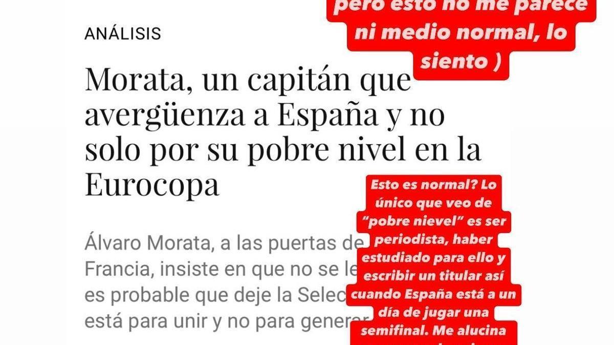 Respuesta de Alice Campello en Instagram a las críticas sobre Álvaro Morata