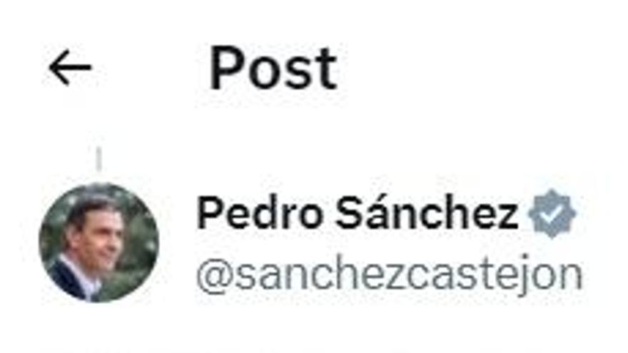 Parte del tuit antiguo de Pedro Sánchez.