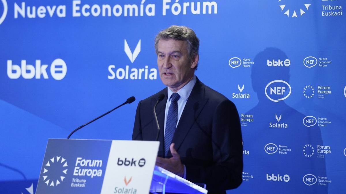 Feijóo, en un desayuno informativo en Bilbao.