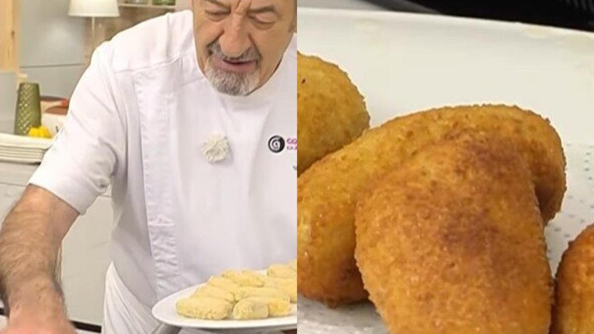 Karlos Arguiñano prepara croquetas en su programa de televisión.