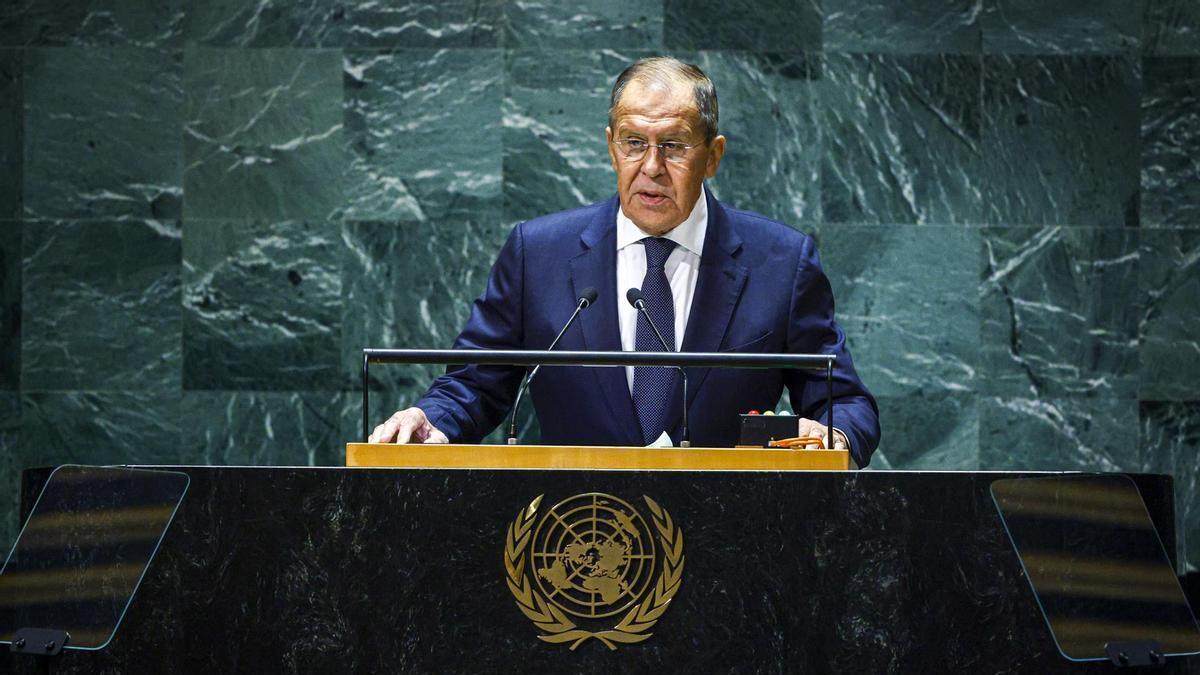 El ministro ruso de Exteriores, Serguéi Lavrov, en la Asamblea General de la ONU.