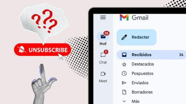 Un botón de darse de baja y una cuenta de correo de Gmail.