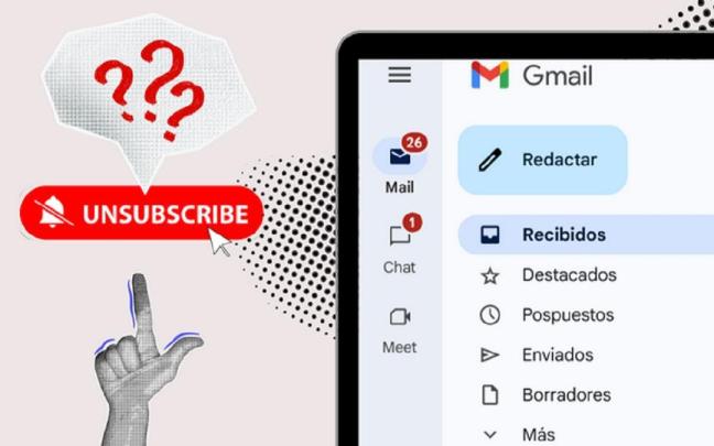 Un botón de darse de baja y una cuenta de correo de Gmail.