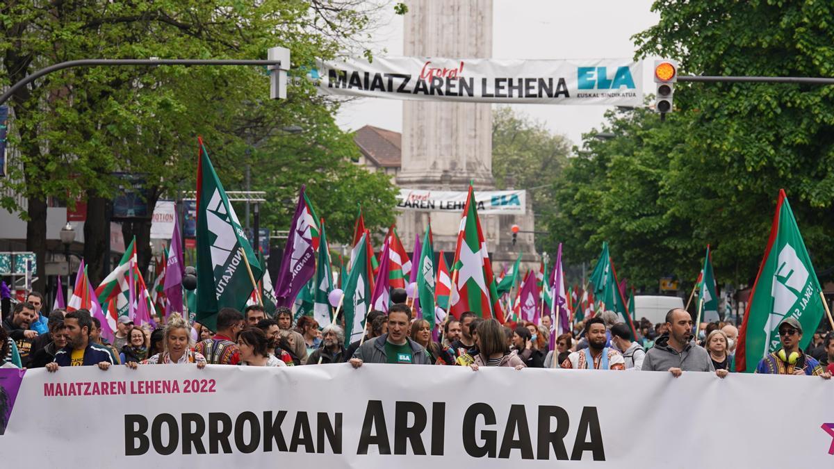 El secretario general del sindicato ELA, Mikel Lakuntza, durante la manifestación de 2022.