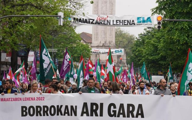 El secretario general del sindicato ELA, Mikel Lakuntza, durante la manifestación de 2022.