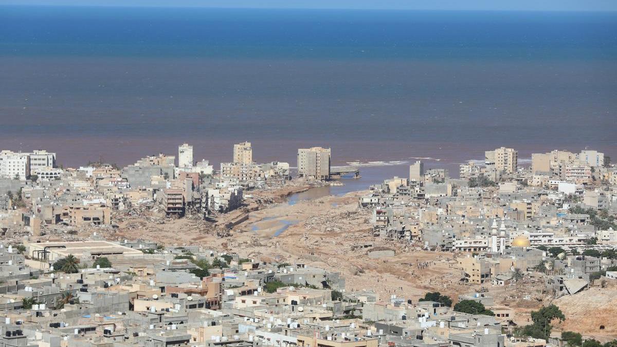 Imagen aérea del estado en el que ha quedado la ciudad de Derna.