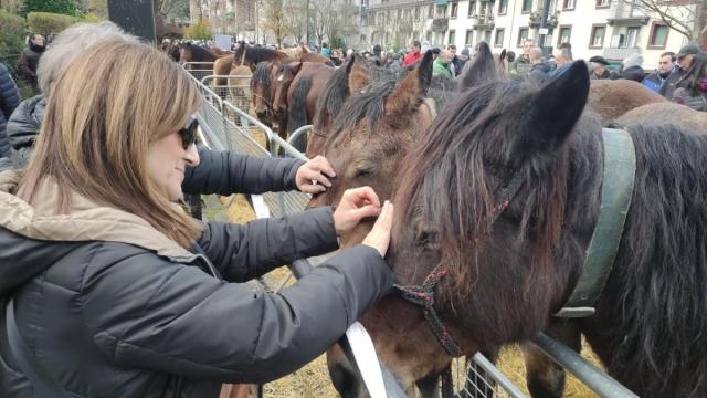 Emakume bat zaldi bat laztantzen, iazko ferian.
