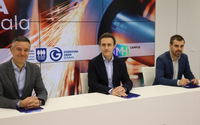 Responsables de la Diputación de Gipuzkoa, AFM Clúster e IMH Campus en la firma de la alianza. Responsables de la Diputación de Gipuzkoa, AFM Clúster e IMH Campus en la firma de la alianza.
