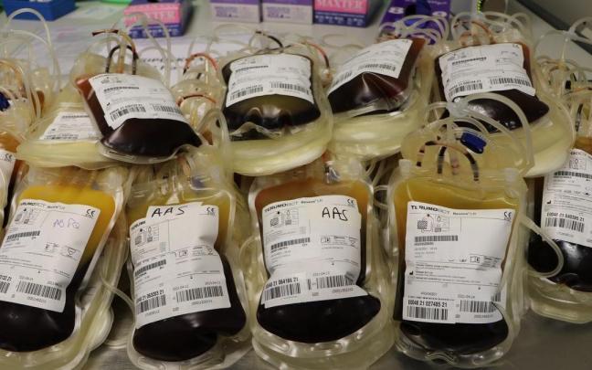 Bolsas de sangre donada en Euskadi.