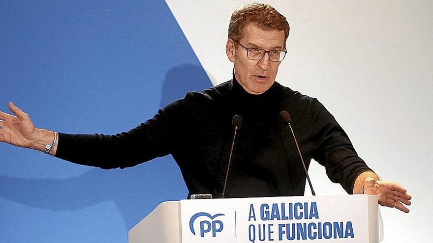 Alberto Núñez Feijóo, durante un reciente mitin con motivo de las elecciones gallegas.