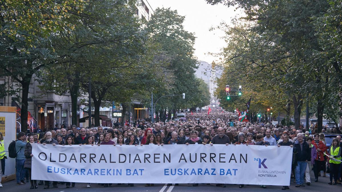 Imagen de archivo de una manifestación para denunciar la ofensiva judicial contra el euskera.