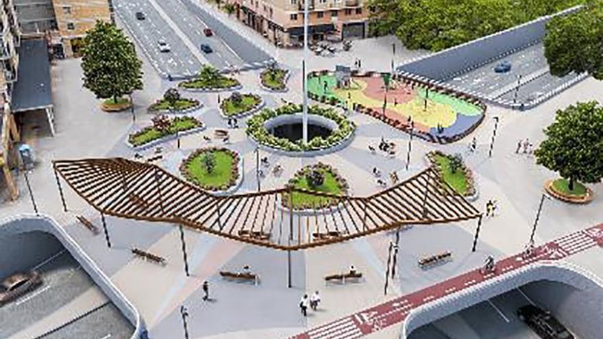 Recreación del aspecto que presentaría la zona con el soterramiento de la rotonda.