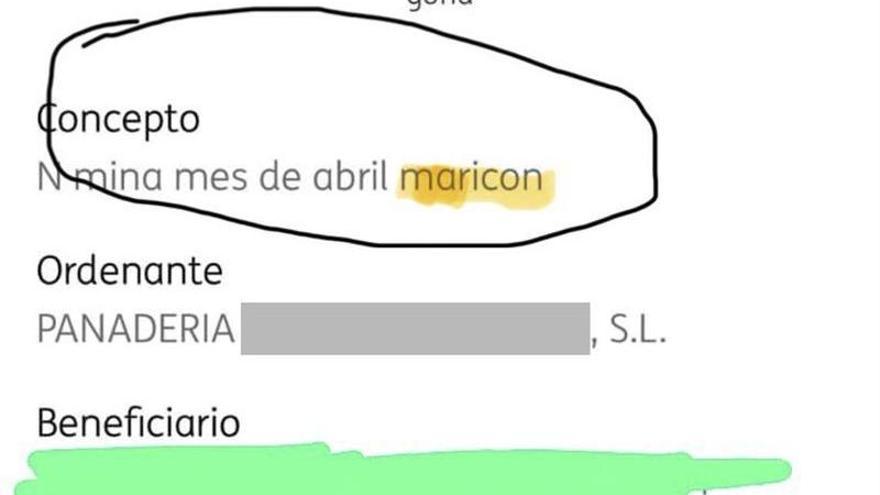 Una empresa malagueña paga el sueldo a un empleado con el concepto "nómina abril maricón".