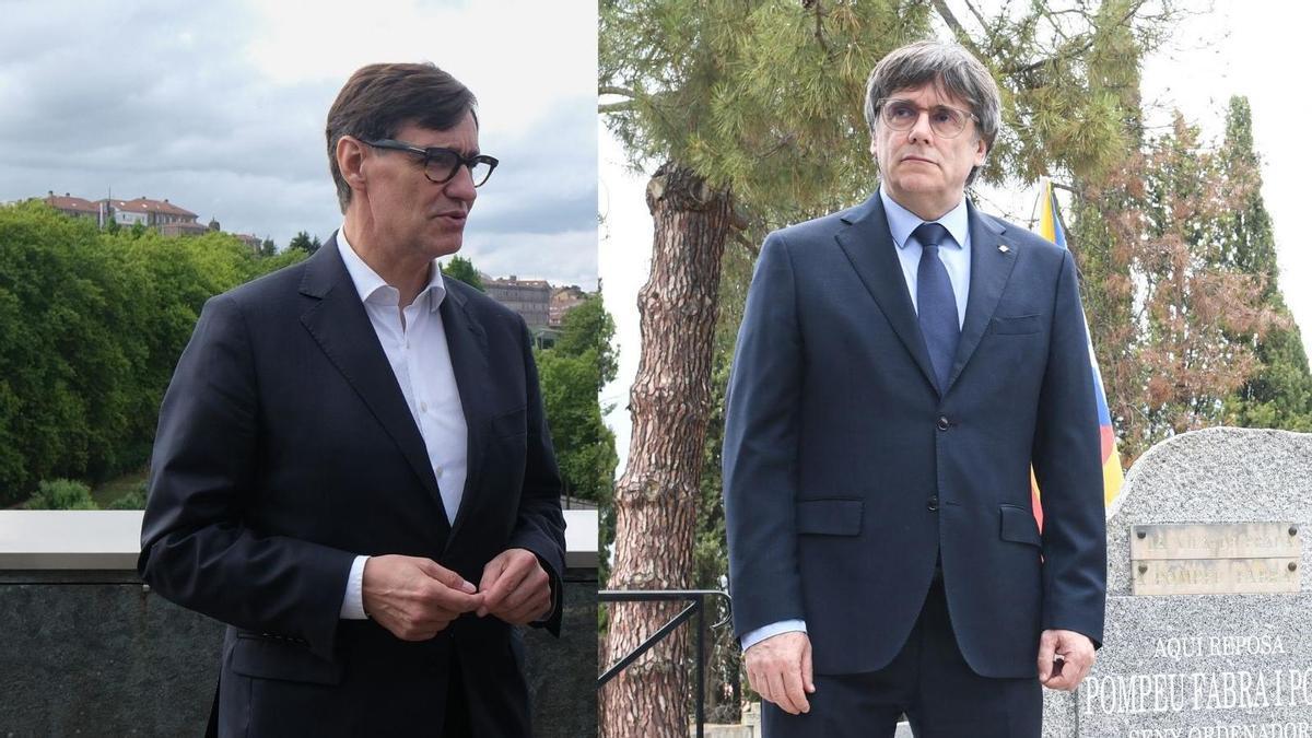 El president de la Generalitat, Salvador Illa, y el expresident, Carles Puigdemont