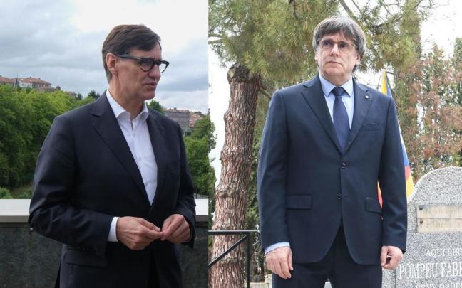El president de la Generalitat, Salvador Illa, y el expresident, Carles Puigdemont