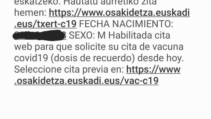 El mensaje de texto de Osakidetza.