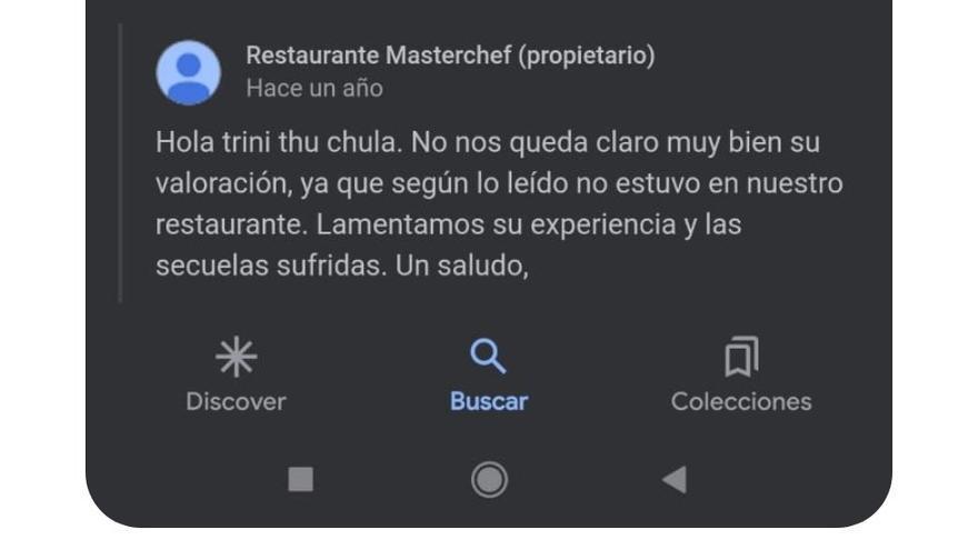 La respuesta del restaurante.