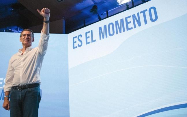 El candidato del PP, Alberto Núñez Feijóo, en un acto el domingo de los ‘populares’.