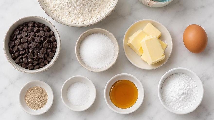 Ingredientes para los bollitos suizos con chocolate