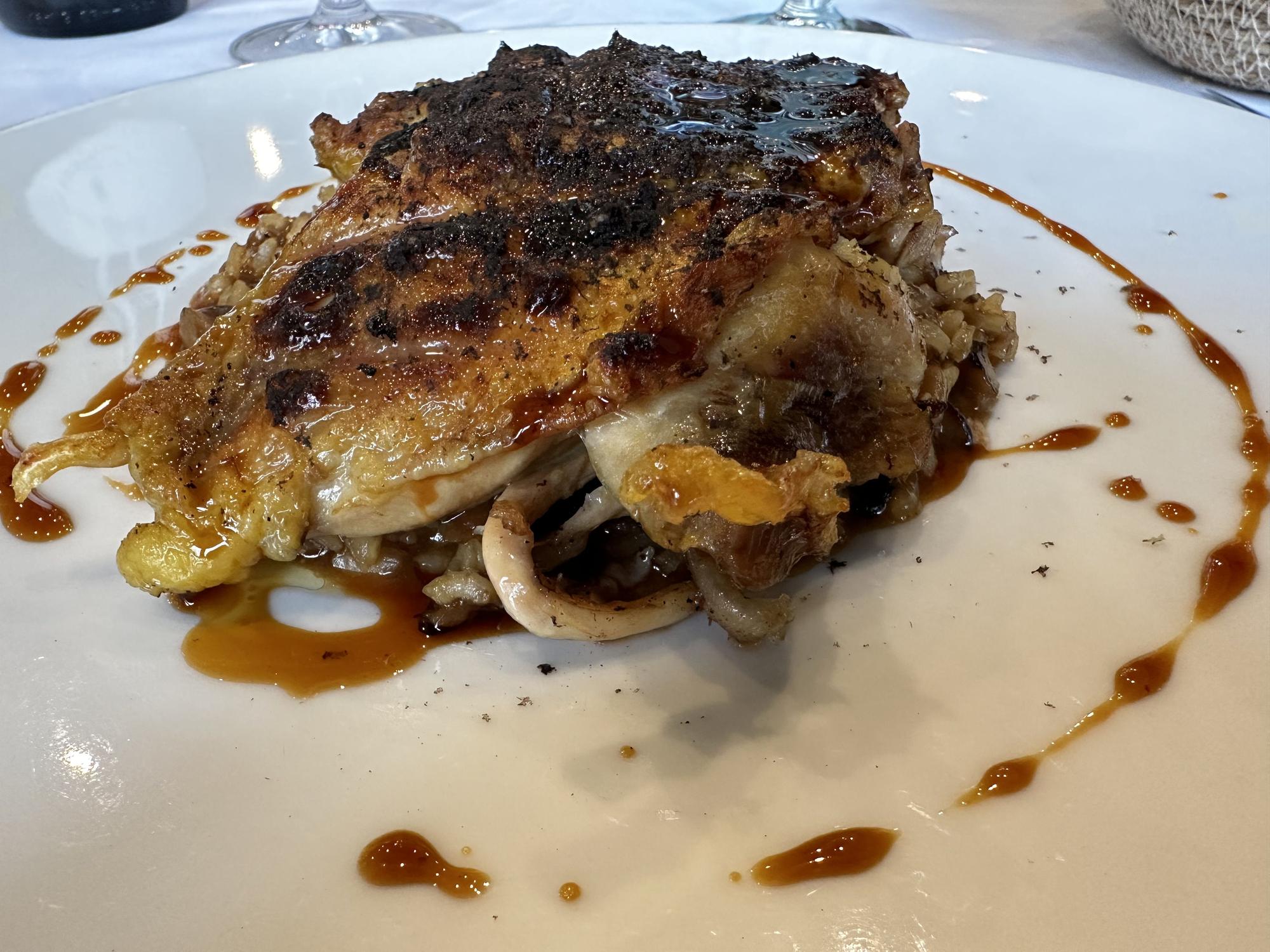 Arroz meloso con Lumagorri asado.