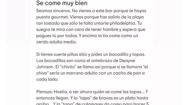 La divertida reseña que ha publicado el perfil 'Soy Camarero'