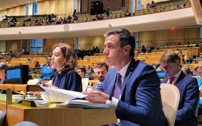 El presidente del Gobierno español en funciones, Pedro Sánchez, en la semana de Alto Nivel de Naciones Unidas en Nueva York. El presidente del Gobierno español en funciones, Pedro Sánchez, en la semana de Alto Nivel de Naciones Unidas en Nueva York.