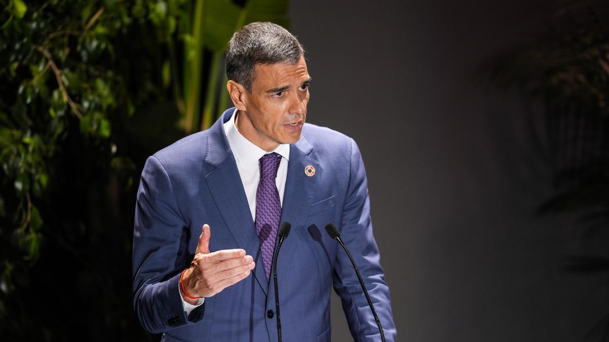El presidente del Gobierno de España, Pedro Sánchez, durante la inauguración de la cumbre Global Citizen Now