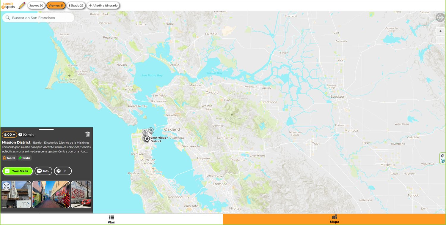 Imagen del asistente Speakspots con información sobre San Francisco.