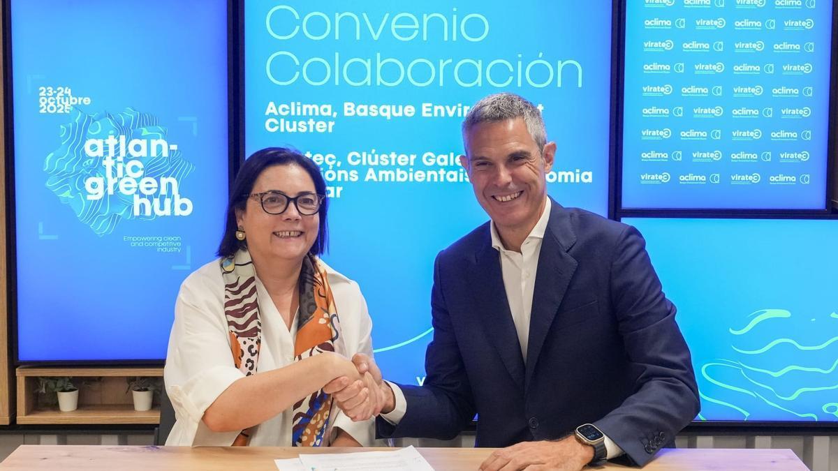 El presidente de Aclima, Xabier Caño, y la presidenta de Viratec, Josefa de León