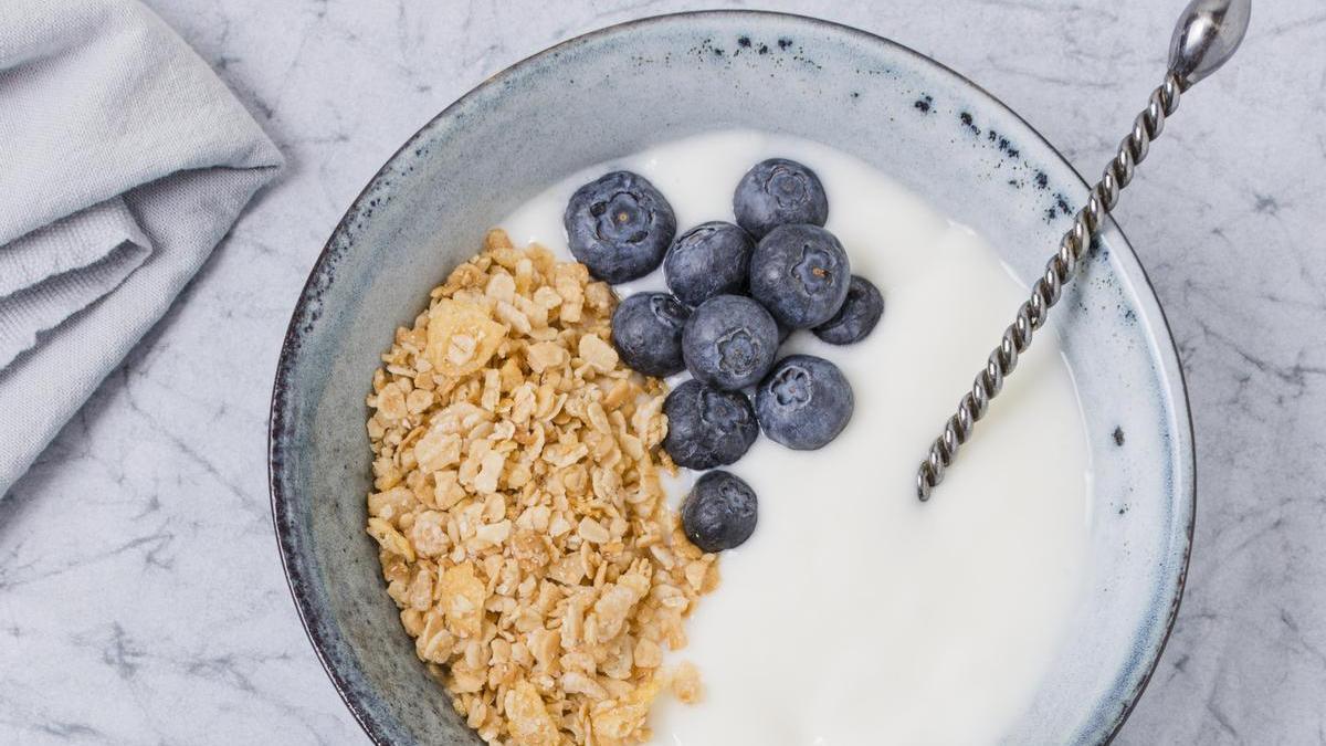 El yogur con arándanos mezcla un alimento probiótico con otro prebiótico.