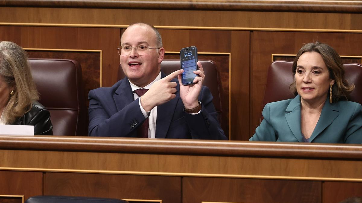 El portavoz del PP en el Congreso, Miguel Tellado, durante una sesión de control, en el Congreso de los Diputados.