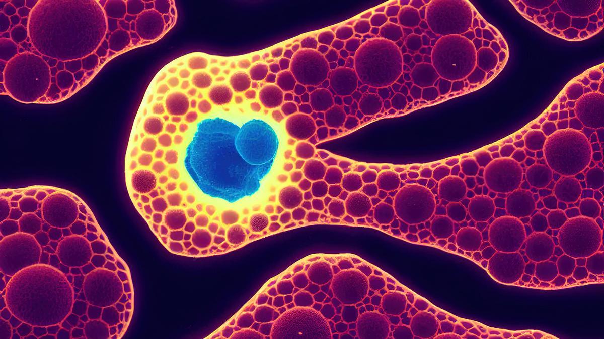 Una célula humana afectada por tumor canceroso.