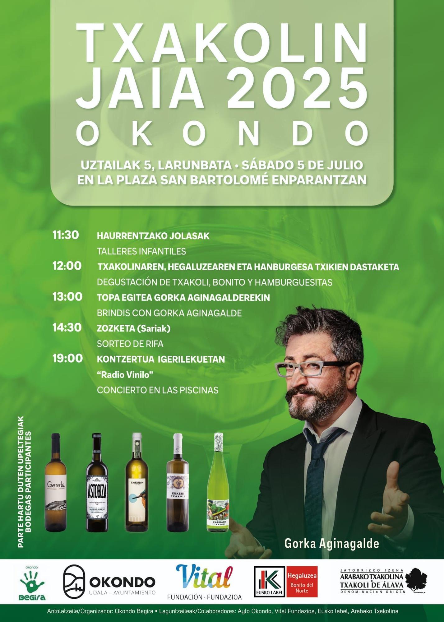 La XV Txakolin Jaia de Okondo tendrá a Gorka Aginagalde como invitado de honor