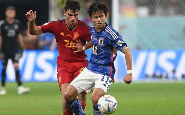 Take Kubo, durante el Japón-España del Mundial. / EFE