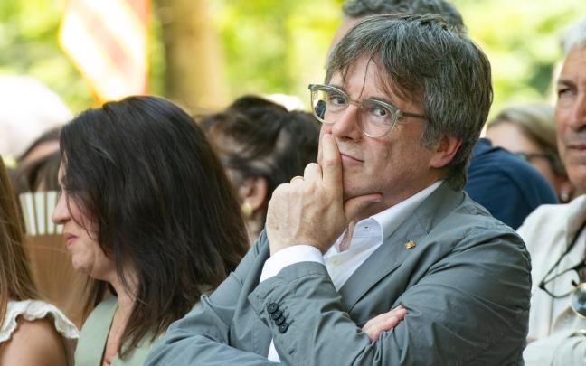 El expresident catalán y líder de Junts, Carles Puigdemont, durante un acto público de su partido.