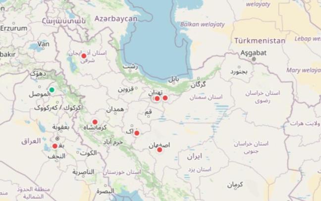 Mapa de los ataques en Irán