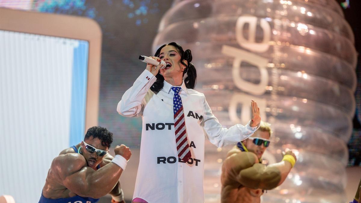 La cantante Katy Perry durante una actuación en el Auditorio Miguel Ríos, a 5 de julio de 2026, en Rivas Vaciamadrid, Madrid
