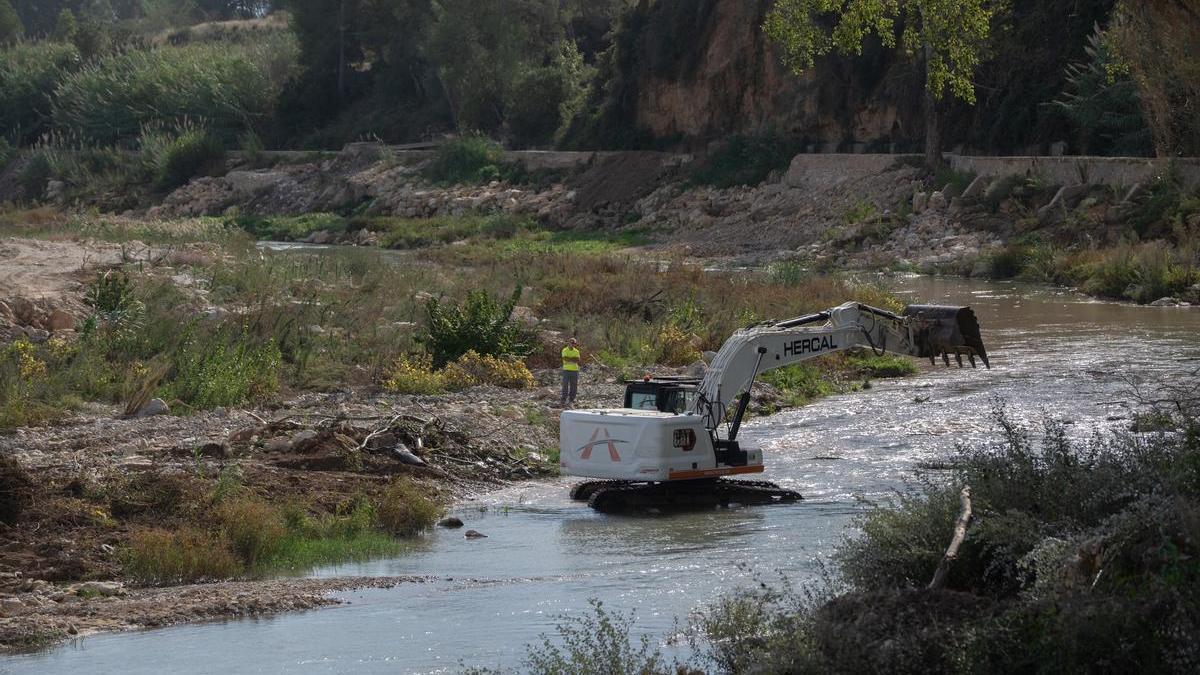 Varios trabajadores en la zona del Turia junto a Manises donde se ha encontrado el cuerpo.