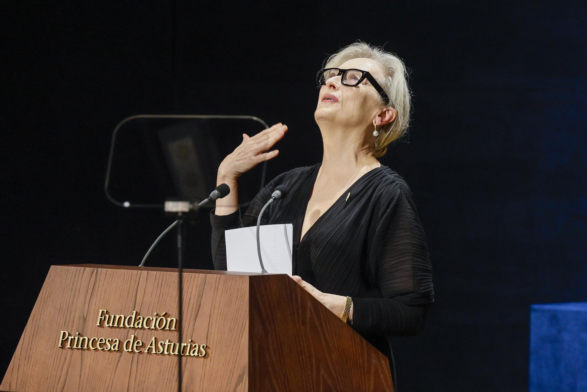 La actriz Meryl Streep, Premio Princesa de Asturias de las Artes, interviene durante la gala de la 43º edición de los galardones.