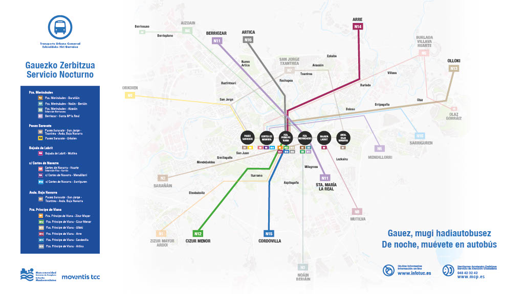 Plano de las líneas nocturnas del TUC a partir de septiembre. Imagen: MCP