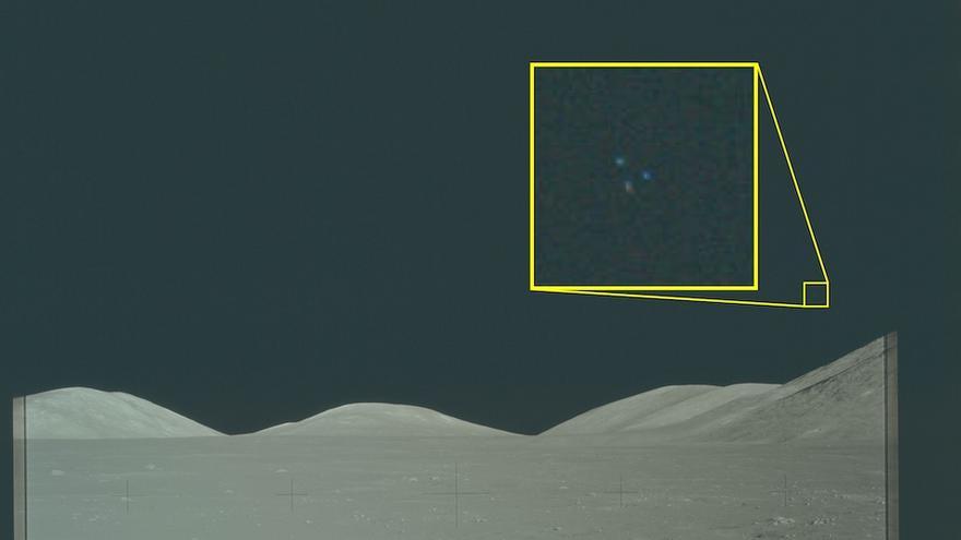 Imagen de diciembre de 1972 durante la misión Apolo 17 en la que se observan tres luces desde la superficie lunar .