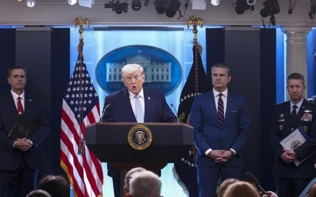 Donald Trump durante su rueda de prensa de este lunes 6 de abril.