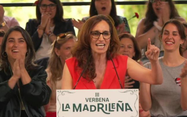 Mónica García, durante su intervención en la verbena 'La Madrileña', organizada por Más Madrid
