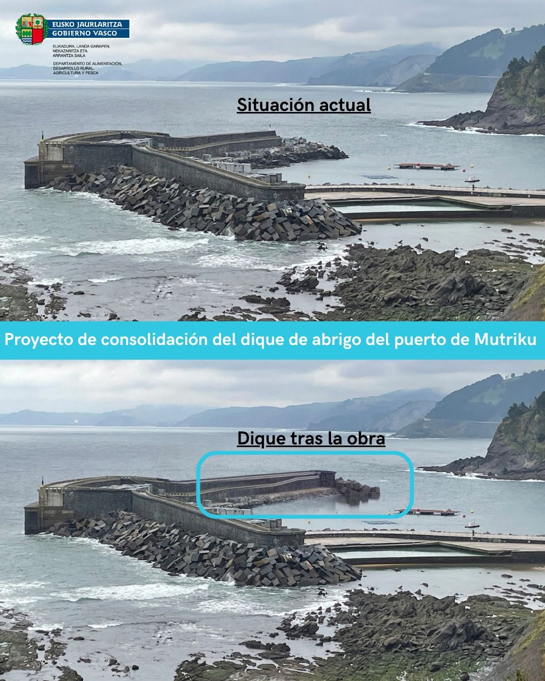 Montaje fotográfico que recrea el estado actual del dique y su aspecto final tras el final de las obras.