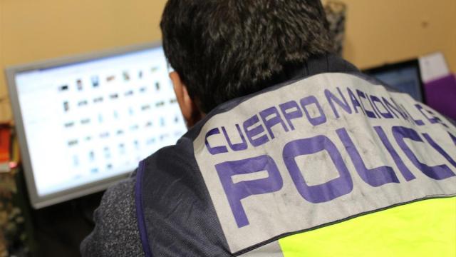 Un agente de la Policía Nacional visualiza imágenes en un portátil.