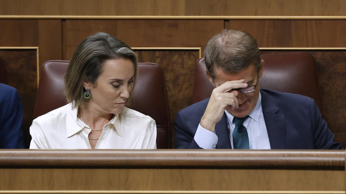 Feijóo junto a Cuca Gamarra en el Congreso de los Diputados este viernes.