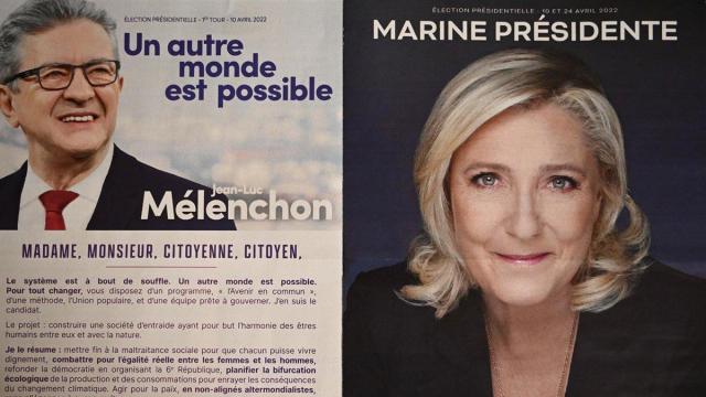 Jean Luc Mélenchon y Marine Le Pen en carteles electorales en 2022