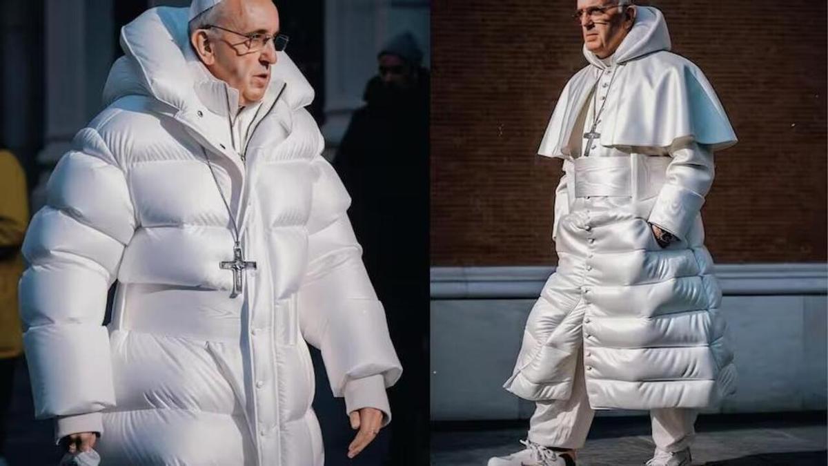 Algunas de las primeras imágenes 'fake' creadas con IA el fallecido papa Francisco como protagonista.