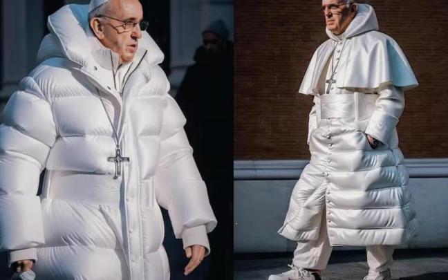 Algunas de las primeras imágenes 'fake' creadas con IA el fallecido papa Francisco como protagonista.
