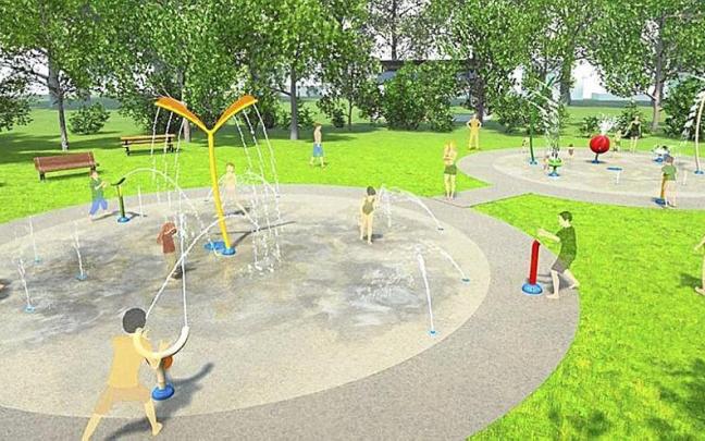 Infografía de la distribución del parque de juegos de agua diseñado para Labegaraieta. | FOTO: IMARA